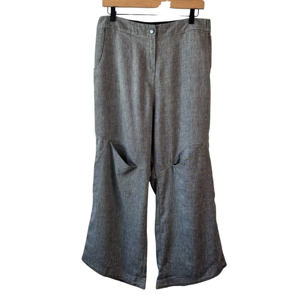 Soft Surrounds Womens Pants Large Gray Linen Blend Cargo Pull On Wide Leg